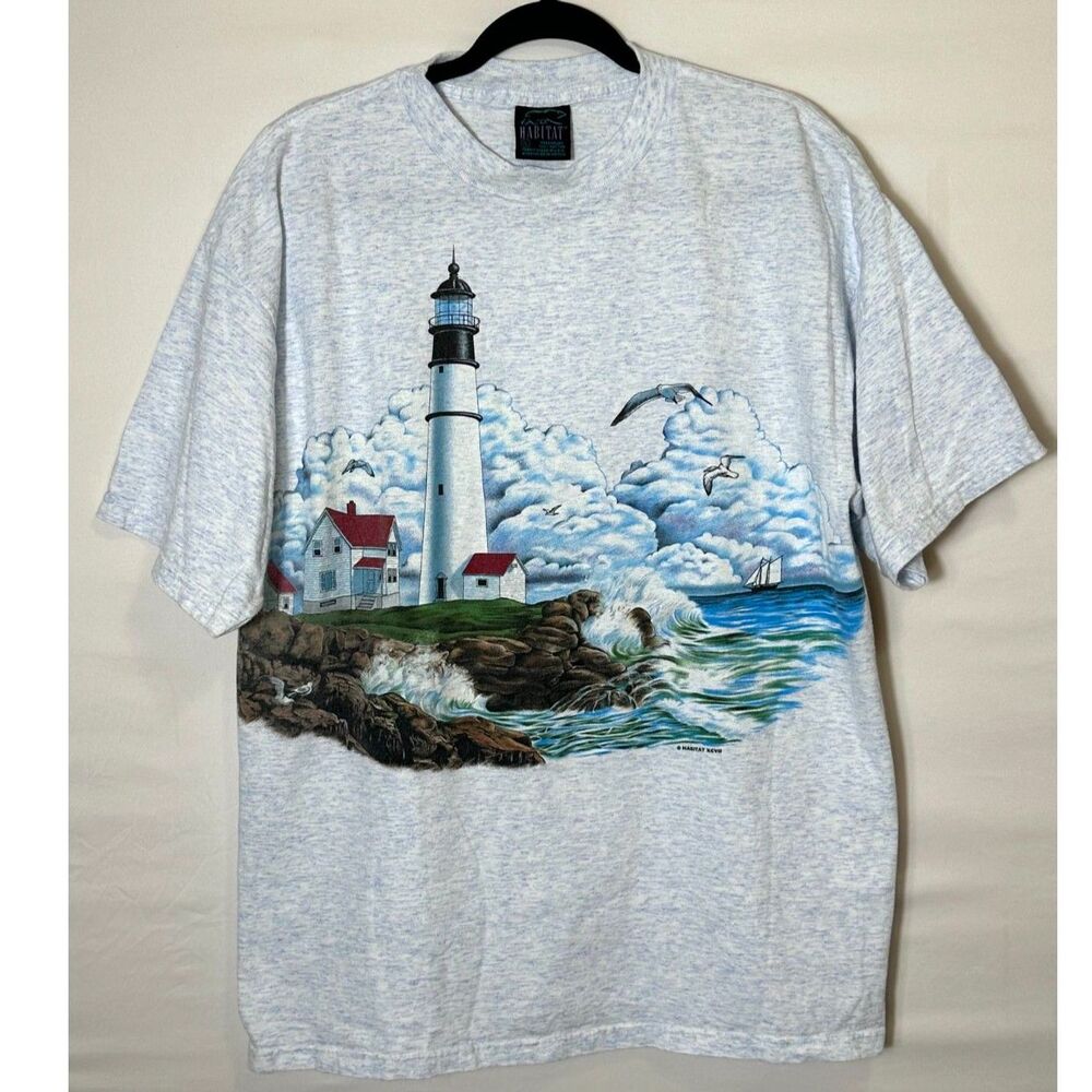Habitat Men's Vintage Wrap Around Graphic Lighthouse T-Shirt Size XL